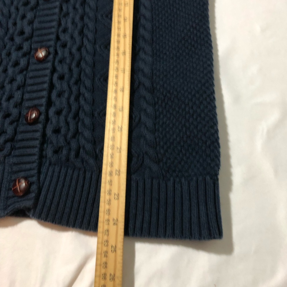 LL bean womens navy cable knit fisherman cotton cardigan woven buttons M preppy - Picture 6 of 10